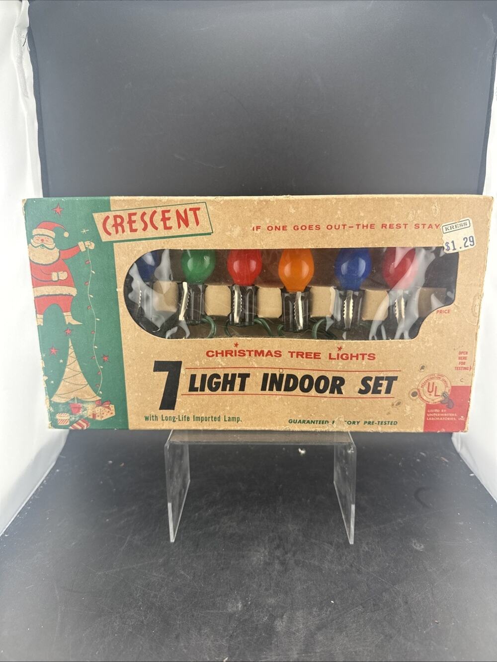 NOS Vintage Crescent 7 Light Indoor Christmas Tree Light Set Original Box Works